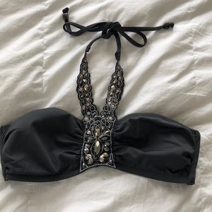 NWOT Charcoal rhinestone bathing suit top